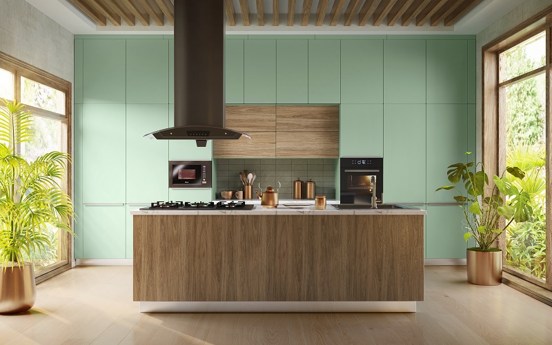Straight Line Kitchen Design - Maruti Ply & Glass